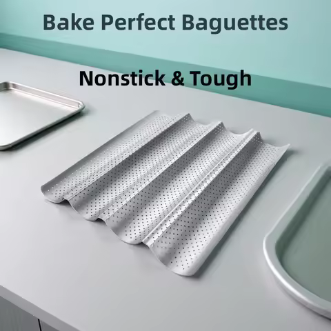 Baguette Bread Pan Nonstick for French Bread Baking Heat Resistant Perforated 4 Loaves Loaf Bake Mol