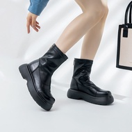 รองเท้าแฟชั่นผู้หญิง รองเท้าบูทมาร์ตินสีดำพื้นหนาสไตล์อังกฤษรองเท้าบูทสั้นแฟชั่นใหม่
