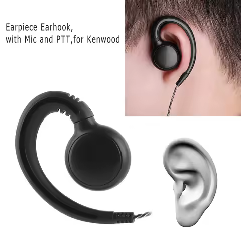 1.2m Ear Hook Earpiece with Mic PTT 2 Pin Ear Hook Earphone Earpiece for 2 Way Radio Walkie Talkie f