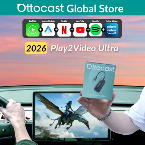 Ottocast Play2Video Ultra AI Box Carplay Adapter Android Auto WiFi6 Media Player YouTube Netflix Dua