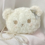 Soft Girl Lolita Doll Bag Plush Bear Head Crossbody Bag Female Cute Plush Bag Lolita Pearl Chain Bea