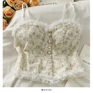 Áo Croptop 2 Dây Ren Hoa Nhí Đính Khuy Cúc Ngọc Kèm Mút Ngực Siêu Xinh - Áo hai dây kiểu yếm tiểu th