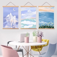 LP-8 QZ🧰insWind Scroll Painting Sea Moon White Clouds Oil Painting Simple Nordic Decorative Painting Living Room Bedroom