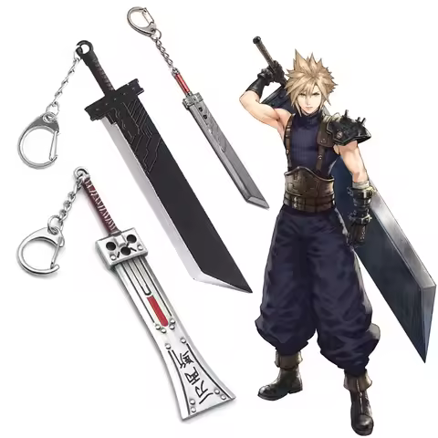 Game Final Fantasy 7 Cloud Buster Sword Keyring Remake Sword Zack Fair Weapon Metal Pendant Fans Cos