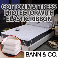Cotton Washable Mattress Protector w/ Elastic Ribbon Band (Single, Super Single, Queen, King)