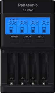 Panasonic BQ-CC65AKBBA Super Advanced eneloop pro and eneloop 4-Position Quick Charger with LCD Indicator Panel and USB Charging Port, Black