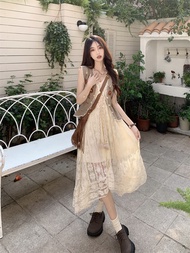 Váy Bohemian Dài Tassel Rỗng Hoa Ren Mùa Hè Váy Dây Lưới Váy Vest Dân Tộc Váy Dự Tiệc Mùa Hè Cho Nữ