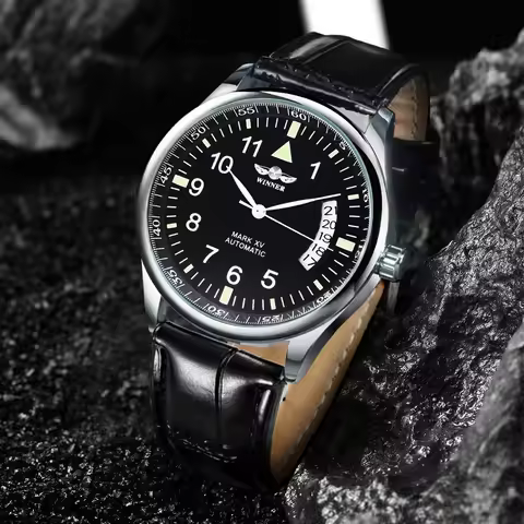 WINNER Business Mens Mechanical Wristwatches Calendar Fashion Automatic Mechanical Watch for Men Lea