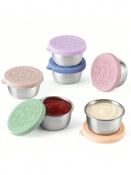 4 Packs Salad Dressing To Go Containers, 1.6 Oz Small Stainless Steel Sauce Cups With Leakproof Sili