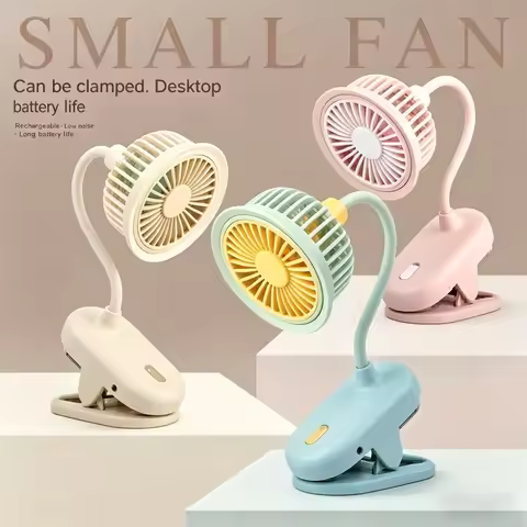 USB Rechargeable Clip on Small Fan 360° Adjustable Battery Powered Mini Fan Strong Wind Flexible Nec