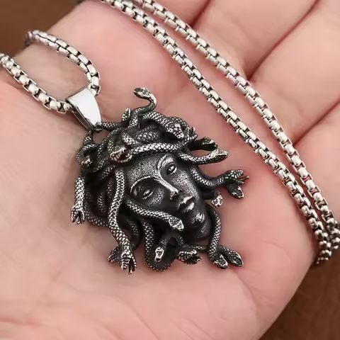 Gothic Unique Medusa Necklace for Men Women Punk Vintage Stainless Steel Snake Pendant Fashion Amule