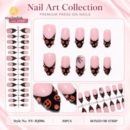 Halloween Black French Wearable Nails - 3D Spider Web Adhesive Manicure Patchs