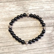 C *.H Original Label 1: 1 925 Silver 6MM Obsidian 4 Silver Bead Bracelet Punk Hip Hop Simple Unique 