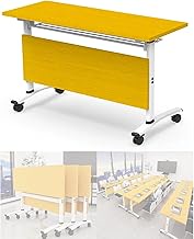 Folding Conference Table, Modern Rectangle Meeting Seminar Table with Silent Wheels, Foldable Flip T