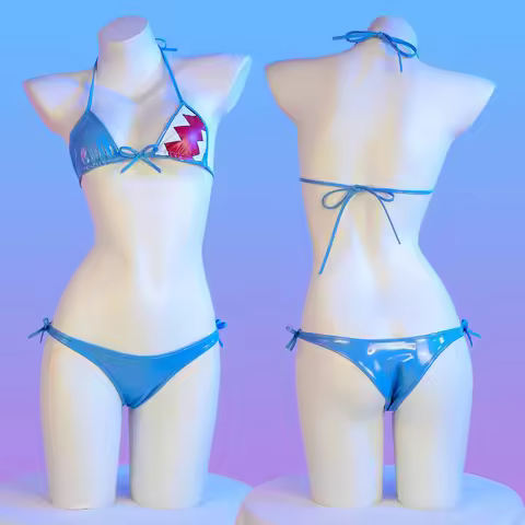 Cute Shark Pool Parry Anime Comics Girl Bikini Swimsuit Gawr Gura Cosplay PU Swimsuit Split Bathing 