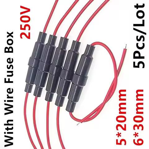 5PCS 5*20MM Glass Tube Fuse Holder Screw Type Quick Blow 5X20MM Fuse, 6X30 with Wire 250V Car 6mm*30