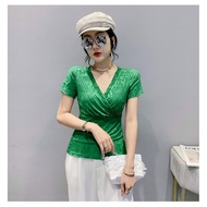 B89 CROPTEE CROPTOP CROSSED KOREAN SPANDEX CLOTHES Korean Blouse