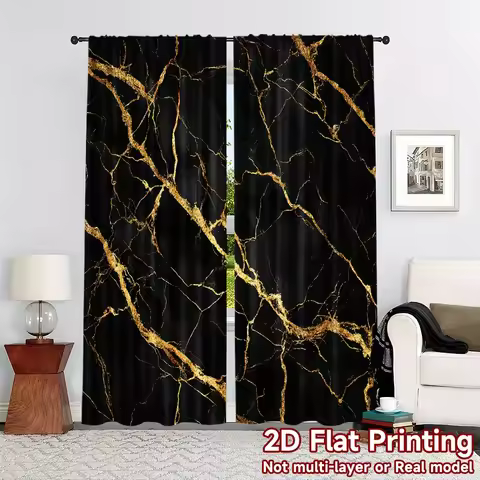 2pc Black & Gold Sheer Curtains – Metallic Gold Design for Living Room, Bedroom & Office – Modern St
