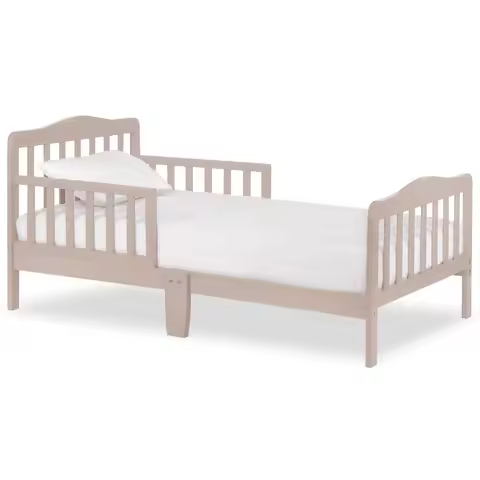 Low Wooden Toddler Bed with Safety Rails, Non-Toxic Finish, Almond Butter