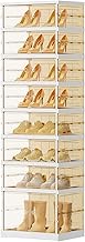 EHAMILY 8 Tiers 8-16 Pairs Foldable Shoe Boxes Large Plastic Shoe Storage Rack Collapsible Shoe Orga