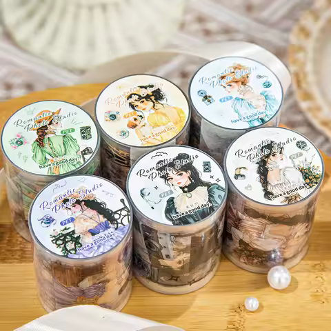 50mm * 200cm/roll Pretty Girl Sticker Romantic Photo Studio Series PET Die-cutting tape Art Scrapboo