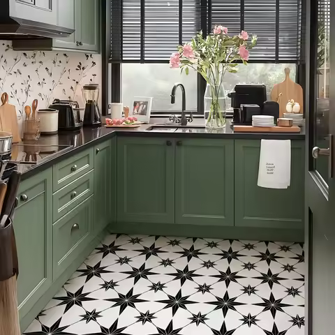 Star Pattern Peel and Stick Floor Tiles, 6PCS 11.81×11.81in Waterproof Vinyl Tiles for Kitchen Bathr