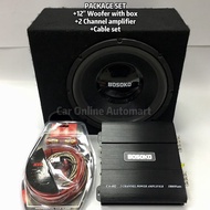 PACKAGE SET BOSOKO 2-Channel AMPLIFIER 1000 Watts, BOSOKO 12" woofer with box 400 watts/500 watts/60