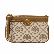 【TORY BURCH】緹花皮革零錢包-卡其色