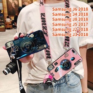 Case For Samsung Galaxy J8 2018 J6 2018 Samsung J4 2018 Samsung J2 2018 J3 2018 J5 2017 Retro Camera lanyard Casing Grip Stand Holder Silicone Phone Case Cover With Camera Doll