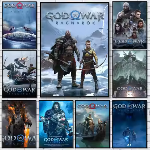 Game G-God of War Ragnarok Poster Sticker Self Adhesive for Playroom Bedroom Hallway Home Wall Art D