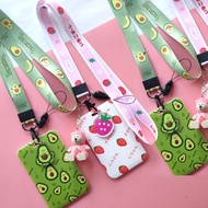 【CW】❈™  Men Credit Card Cover Fruits Avocado Strawberry Lanyard Badge ID Holder Neck Cell Straps