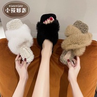 Rabbit Fur Slippers for Women - Thick Soled Cotton Fur Shoes - Winter Outerwear 2025
