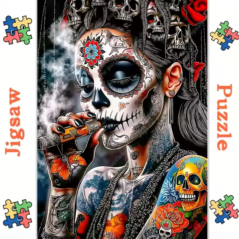 2000/1000/1314/520pcs Jigsaw Puzzles - Family Fun Adult Puzzle with Vibrant Floral & Skull Design, P
