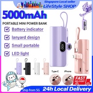 【SG SELLER】Mini Powerbank with Cable 5000mAh Fast Charger Portable Power Bank with Type-C Cable Charger for iPhone