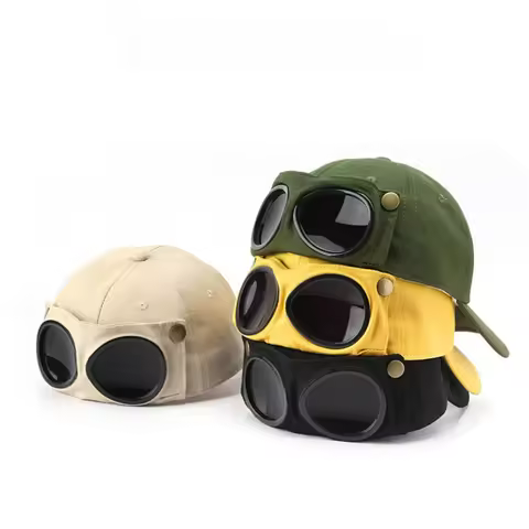 Vintage Pilot Baseball Cap With Detachable Goggles Aviator Sunglasses Hat Adjustable Snapback Casual