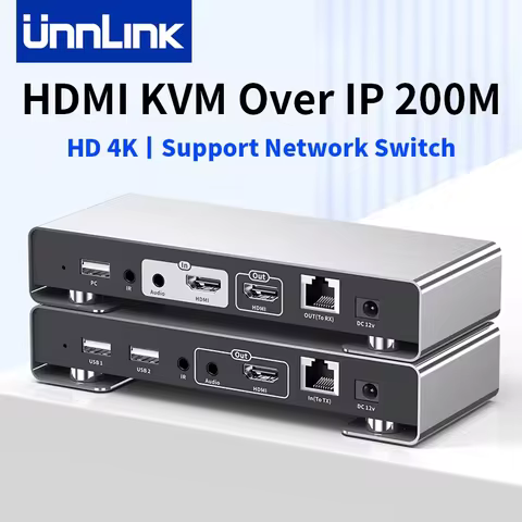 Unnlink 4K HDMI USB KVM Extender Over IP Ehternet Rj45 200M Splitter Support Network Switch for Came