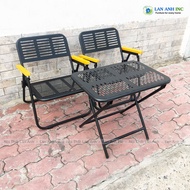 Bàn Ghế Xếp Cafe Camping Du Lịch Dã Ngoại Gấp Gọn Tiện Lợi Giá Rẻ Mặt Nan Sắt Tay Gỗ