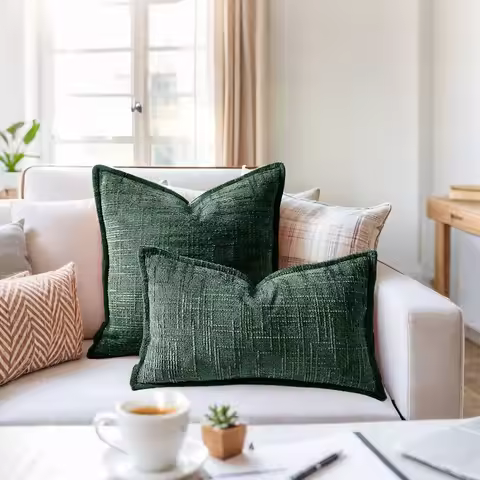 Chenille Pillowcase Bamboo Yarn Texture Throw Pillow Covers Edge Pressed Sofa Cushion Covers for Hom