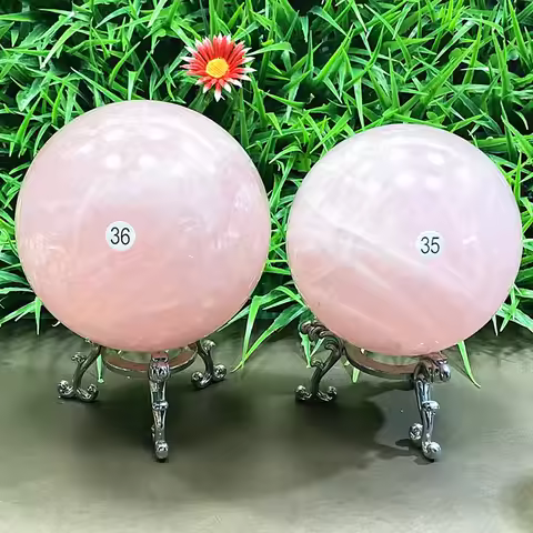 Natural pink quartz crystal ball home decor chakra ornament healing
