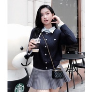 JENNYCLOSET “Faye Set” Rope sweater mixed with high-quality thick rough shirt + Standard youthful sh