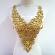 RENDA BORDIR KERAH V NECK FULL PAYET - EMAS