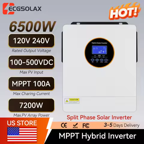 Inverter Solar 48V ECGSOLAX 6.5KW Split-Phase Solar Inverter 120V 240V Pure Sine Wave MPPT 48V Hybri