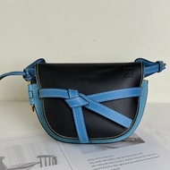 LOEWE Gate馬鞍包 - 中號水藍拚黑