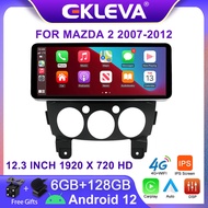 EKLEVA 12.3 "IPS DSP 2 Din Android 14วิทยุอัตโนมัติสำหรับ Mazda 2 2007-2012รถยนต์เครื่องเล่นภาพเคลื่