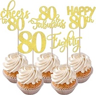 30 Pack 80th Cupcake Toppers Birthday Cake Decoration Glitter Cheers to 80 Cake Decoration for Happy