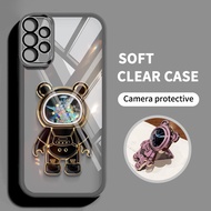 Shockproof Phone Case for Samsung Galaxy A32 A13 4G A32 A53 5G Cute Flowing Sand Space Bear Stand Transparent Protective Cover