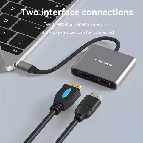Blueendless TYPE C to dual Hdmi Compatible USB C Hub Splitter 4K 60HZ Dual Screen Expantion For macb