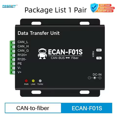 1Pair CAN To Fiber Optic Wireless Transceiver 20KM CANBUS CDSENET ECAN-F01S High Speed Data Conversi
