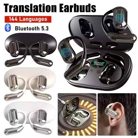 Real Time Translation Earbuds Wireless Bluetooth AI Translator Earphones 144 Languages Ear Hook Head