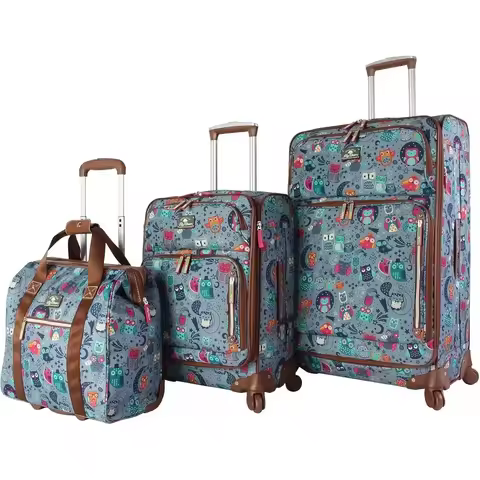3-Piece Spinner Luggage Set - Night Owl Design